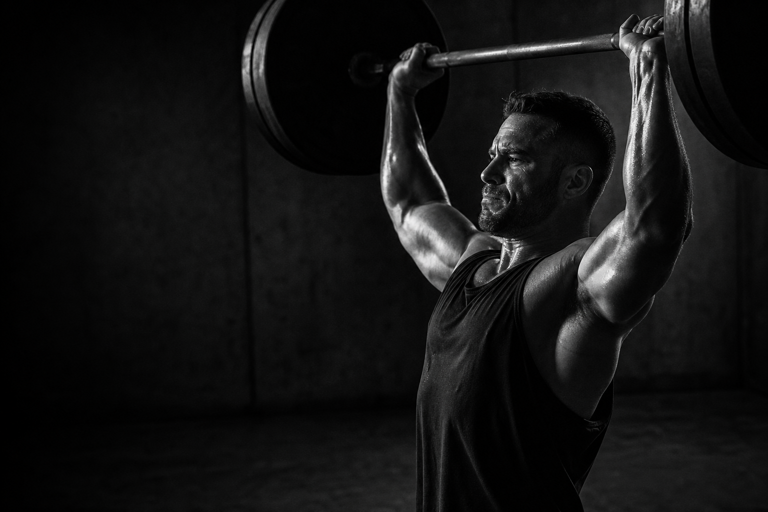 Athlete training in a dark studio